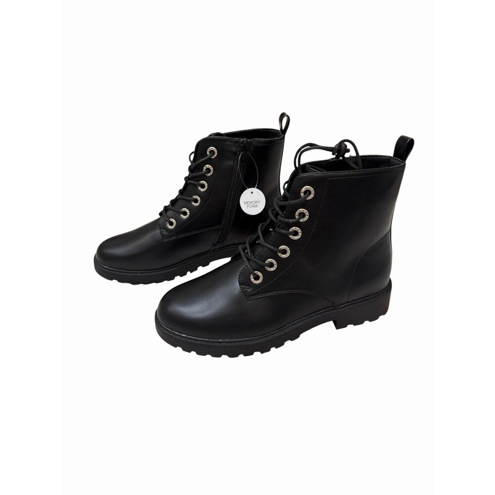 Combat Boots Girls Size 5 Women 7.5 Dazzle Black Ankle Zip Lace Memory Foam New